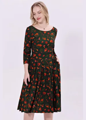 Miss Lulo Amaya Hedgehog 50's Swing Dress Green