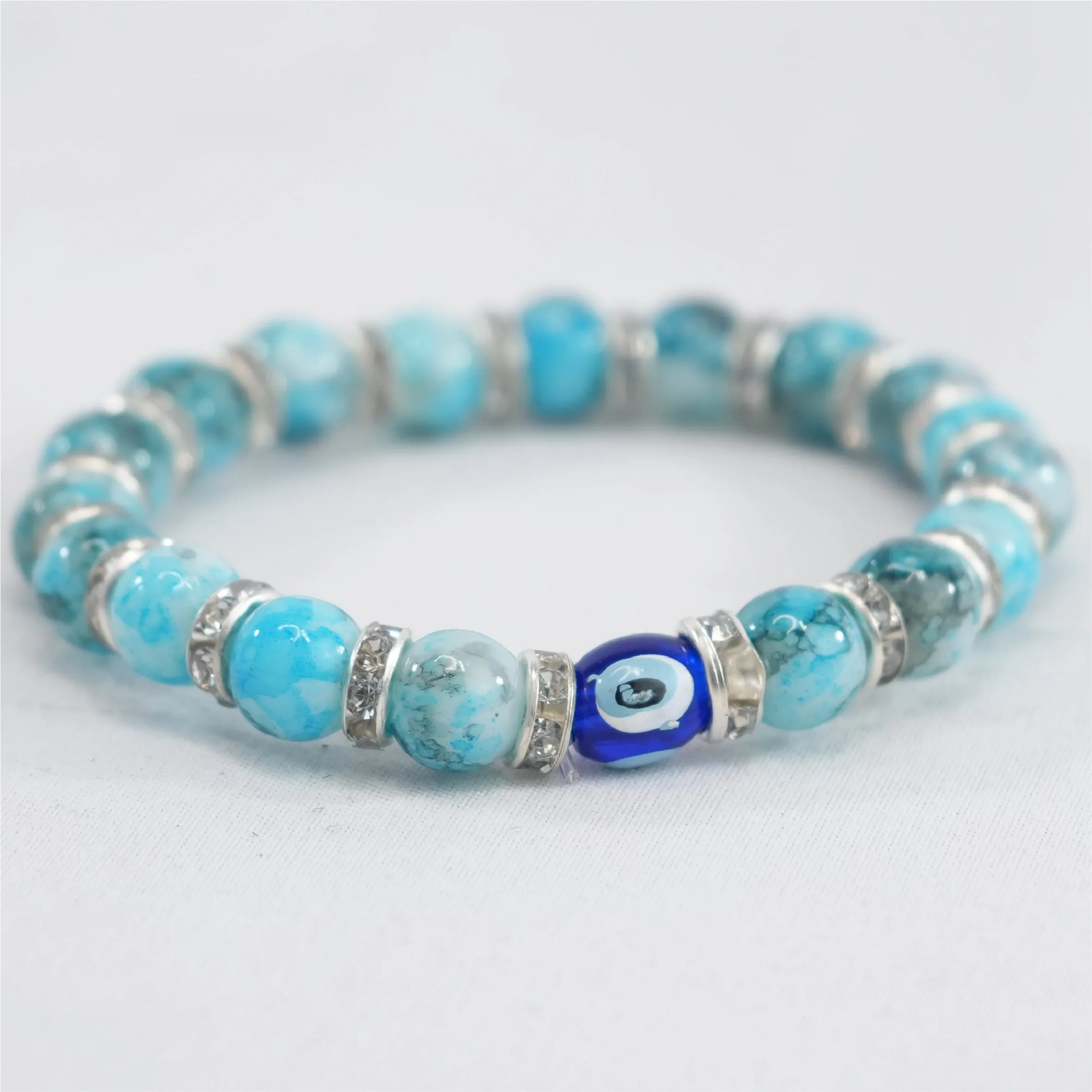 Navy-Turquoise Evil Eye Stretchy: Elegant Protection 