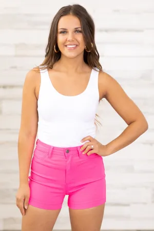 Neon Pink Stretchy High Waist Shorts