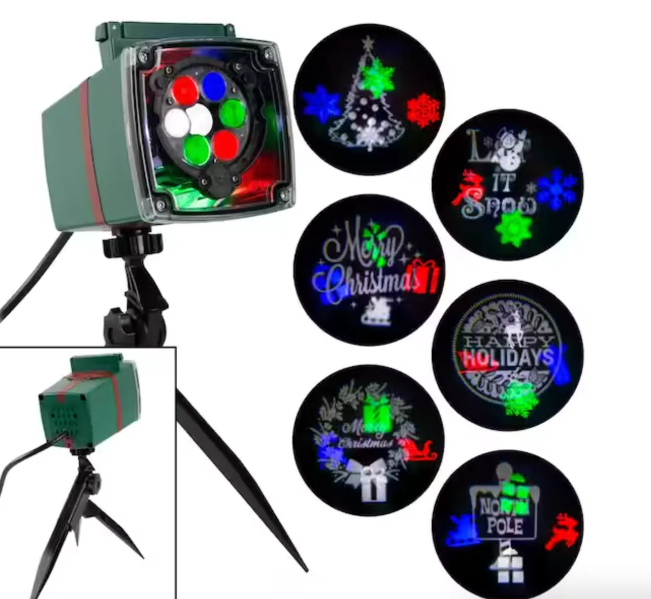 New Home Accents Holiday LightShow Static Multi Color Merry Christmas LED Projector Light with 6 slides!