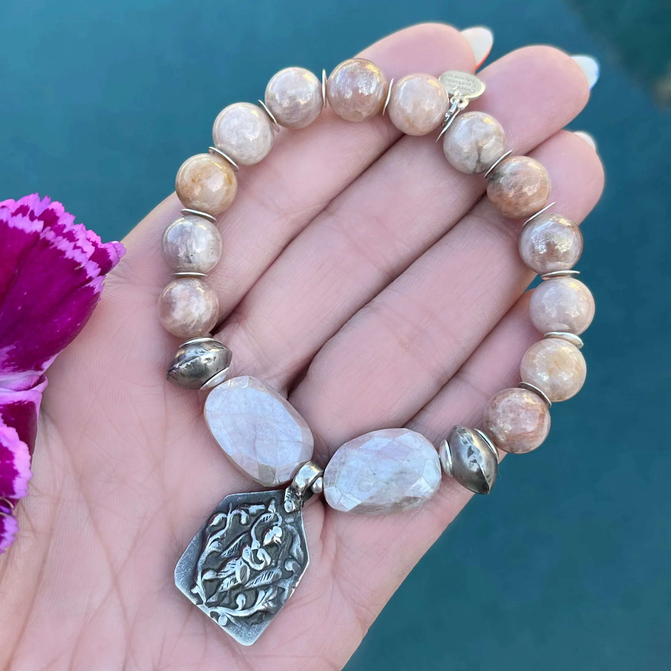 Nugget and Round Moonstone Shiva Stretch Bracelet