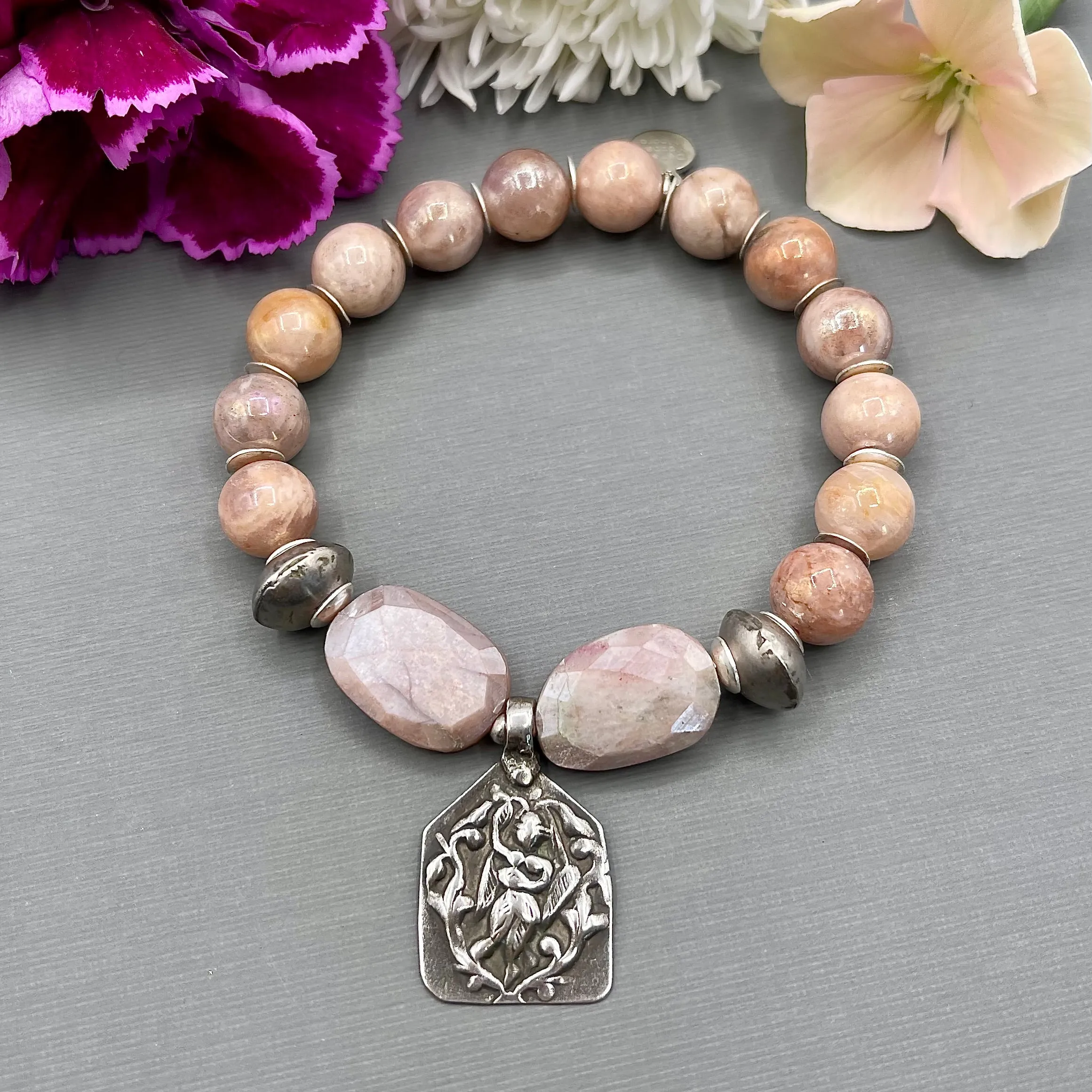 Nugget and Round Moonstone Shiva Stretch Bracelet