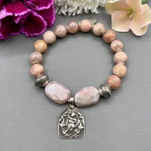 Nugget and Round Moonstone Shiva Stretch Bracelet