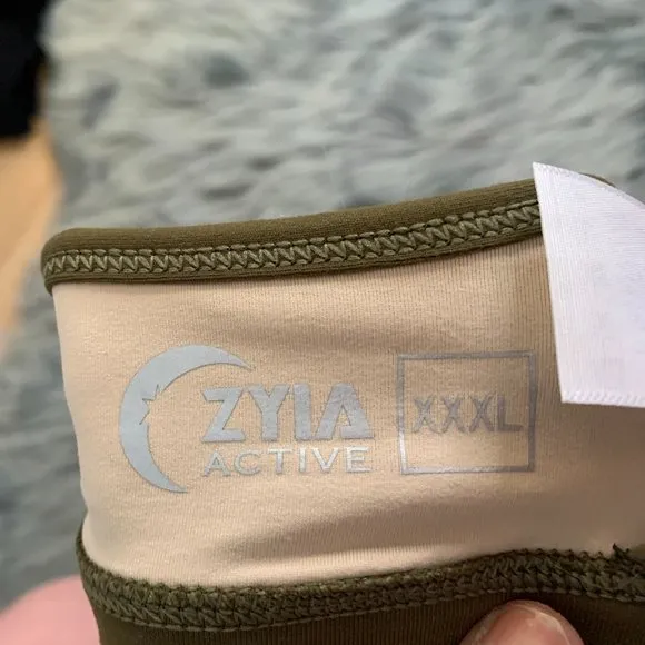 NWOT ZYIA Athletic‎ Grid Sports Bra, Olive XXXL