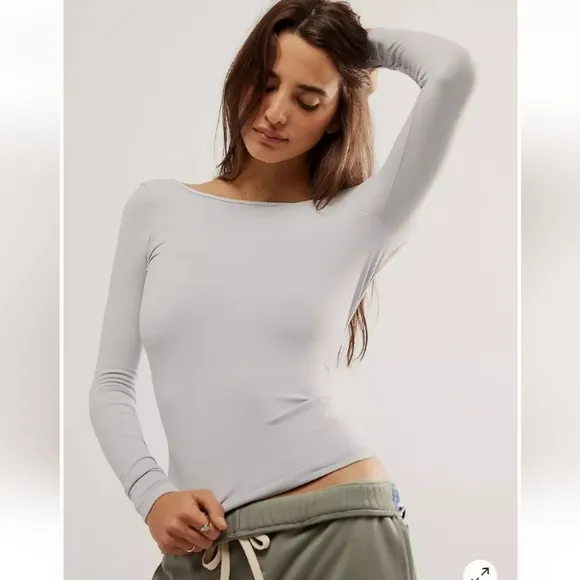 NWT Free People Intimately FP Seamless Low Back Long Sleeve Layering Top In Gray