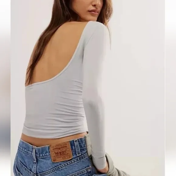 NWT Free People Intimately FP Seamless Low Back Long Sleeve Layering Top In Gray