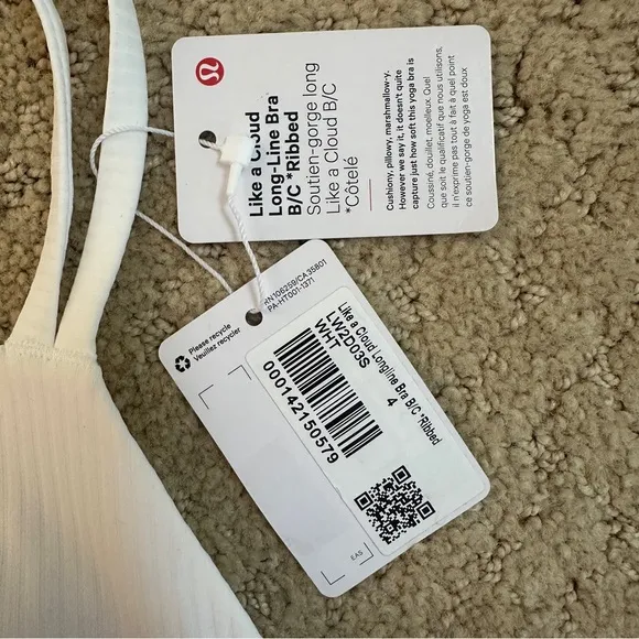 NWT Lululemon Like A Cloud Longline Ribbed Light Support Bra in White Sz 4