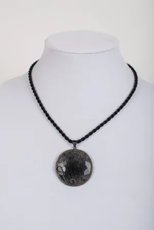 Pave Diamond  and  Rutilated Quartz Pendant on Black Silk Cord