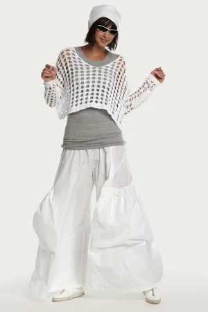 Pima Cotton Mini Crochet Split Neck Knit