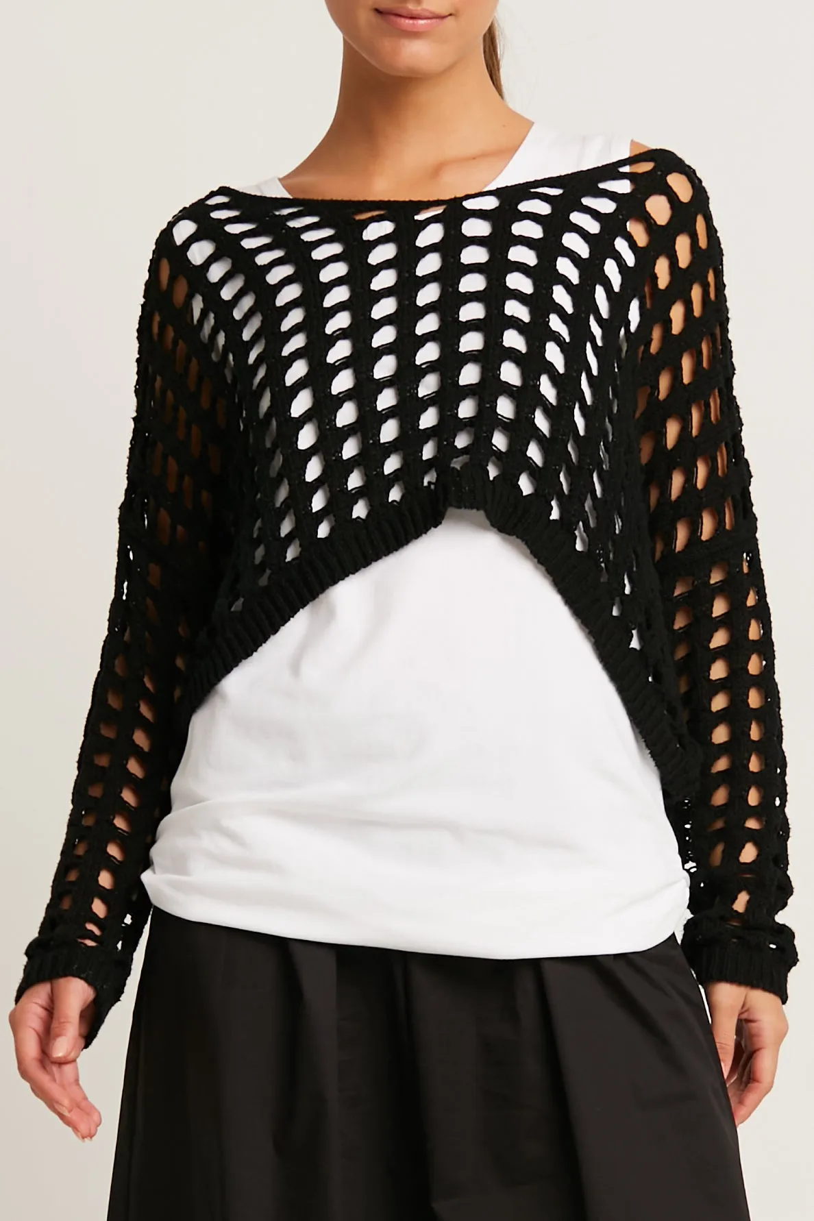 Pima Cotton Mini Crochet Split Neck Knit