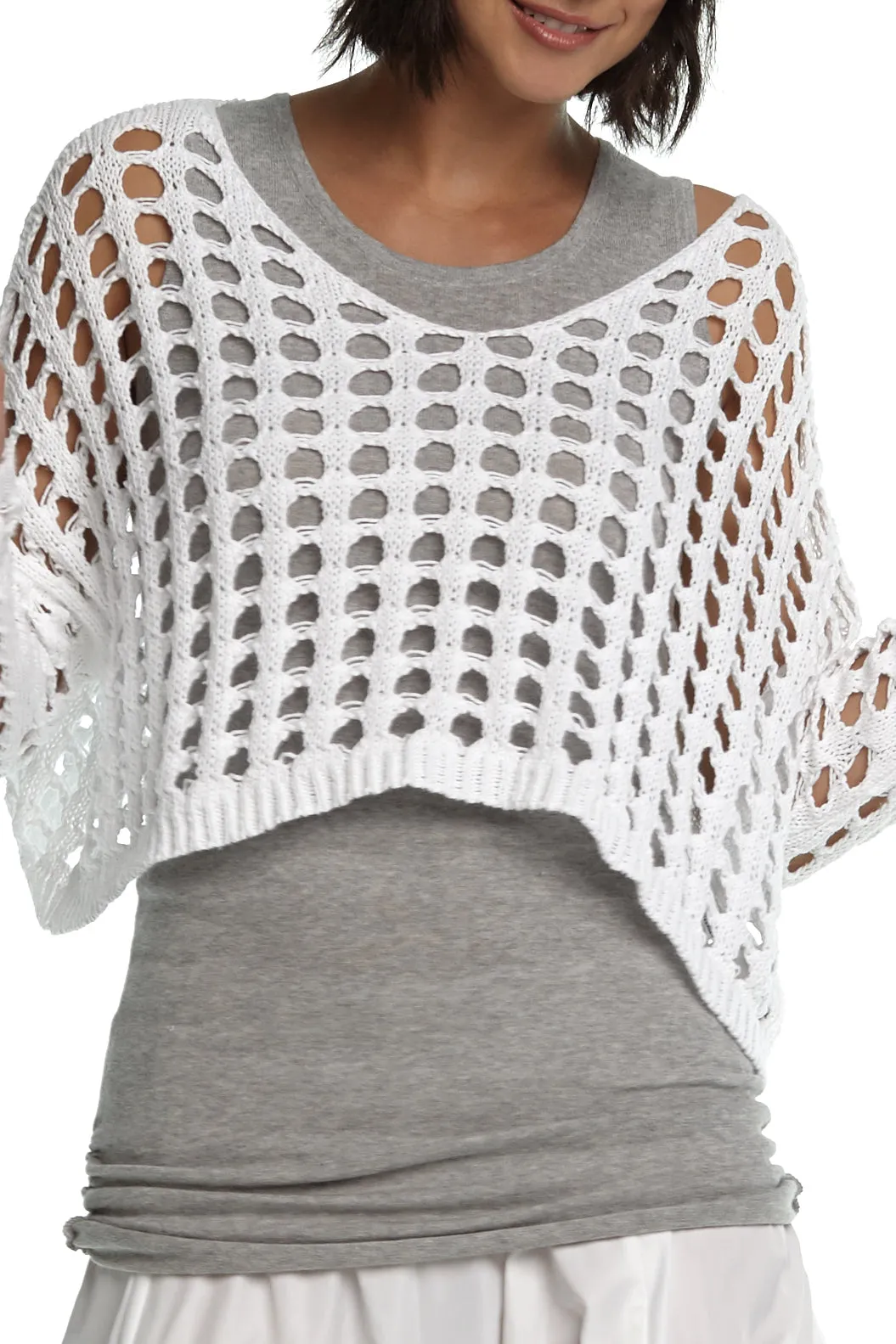 Pima Cotton Mini Crochet Split Neck Knit