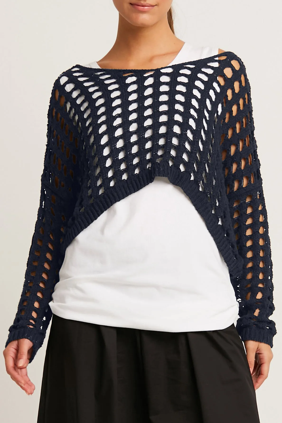 Pima Cotton Mini Crochet Split Neck Knit