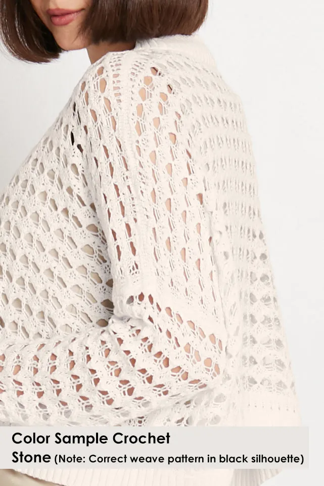 Pima Cotton Mini Crochet Split Neck Knit