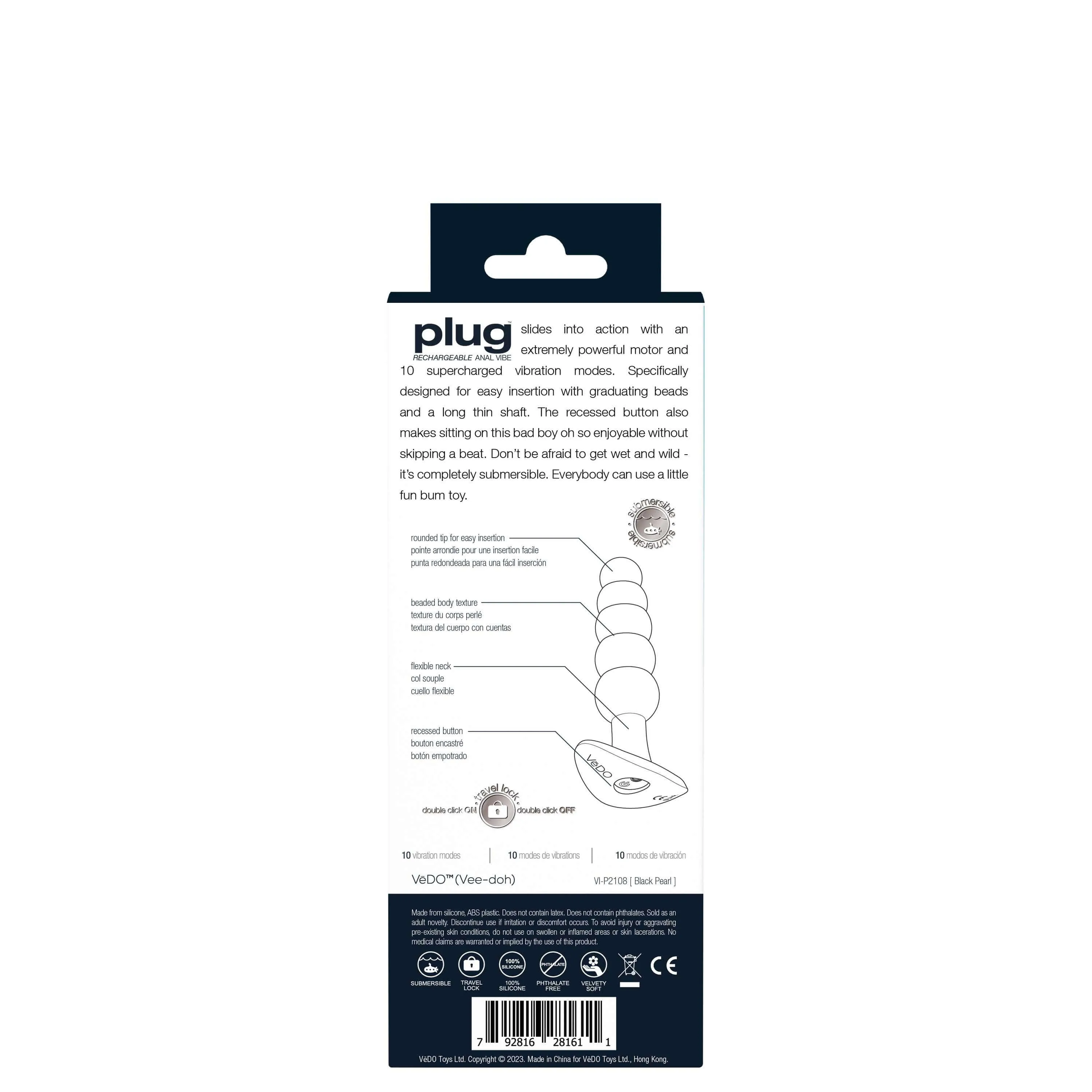 Plug Rechargeable Anal Vibe - Black Pearl