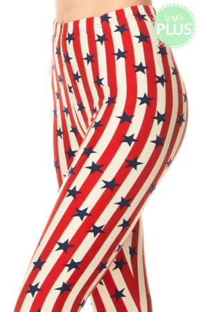 Plus Size Red White & Blue Stars & Stripes Leggings