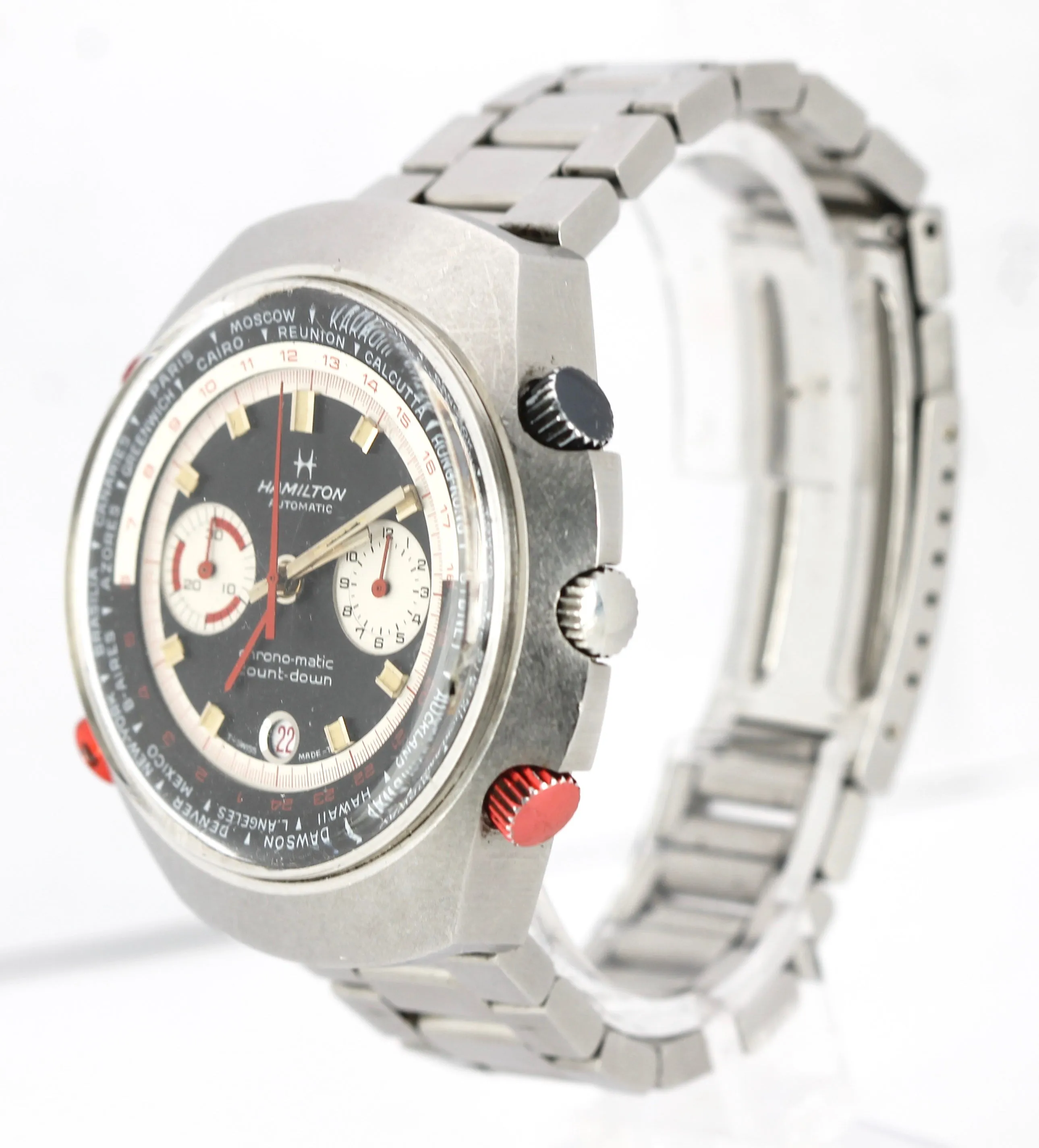 RARE Vintage Hamilton Count-Down GMT Chrono-Matic 141001-3 48mm Black Watch