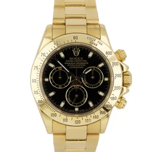 Rolex Daytona Cosmograph Black 18K Yellow Gold 40mm Chronograph Watch 116528