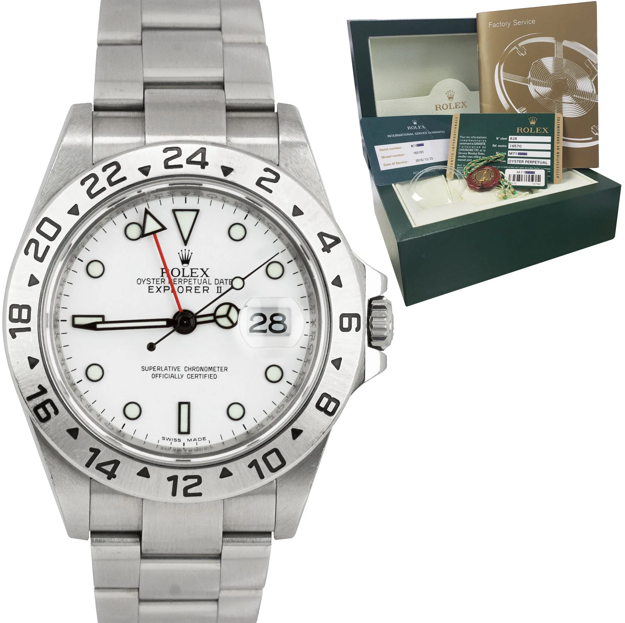 Rolex Explorer II UNPOLISHED ENGRAVED REHAUT 3186 White Steel 40mm Watch 16570 T