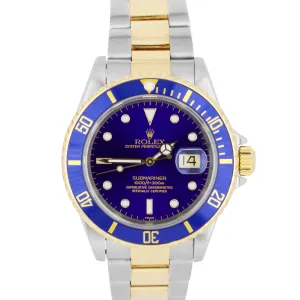 Rolex Submariner Date 16613 18K Two-Tone Gold Stainless Steel 40mm Blue Watch