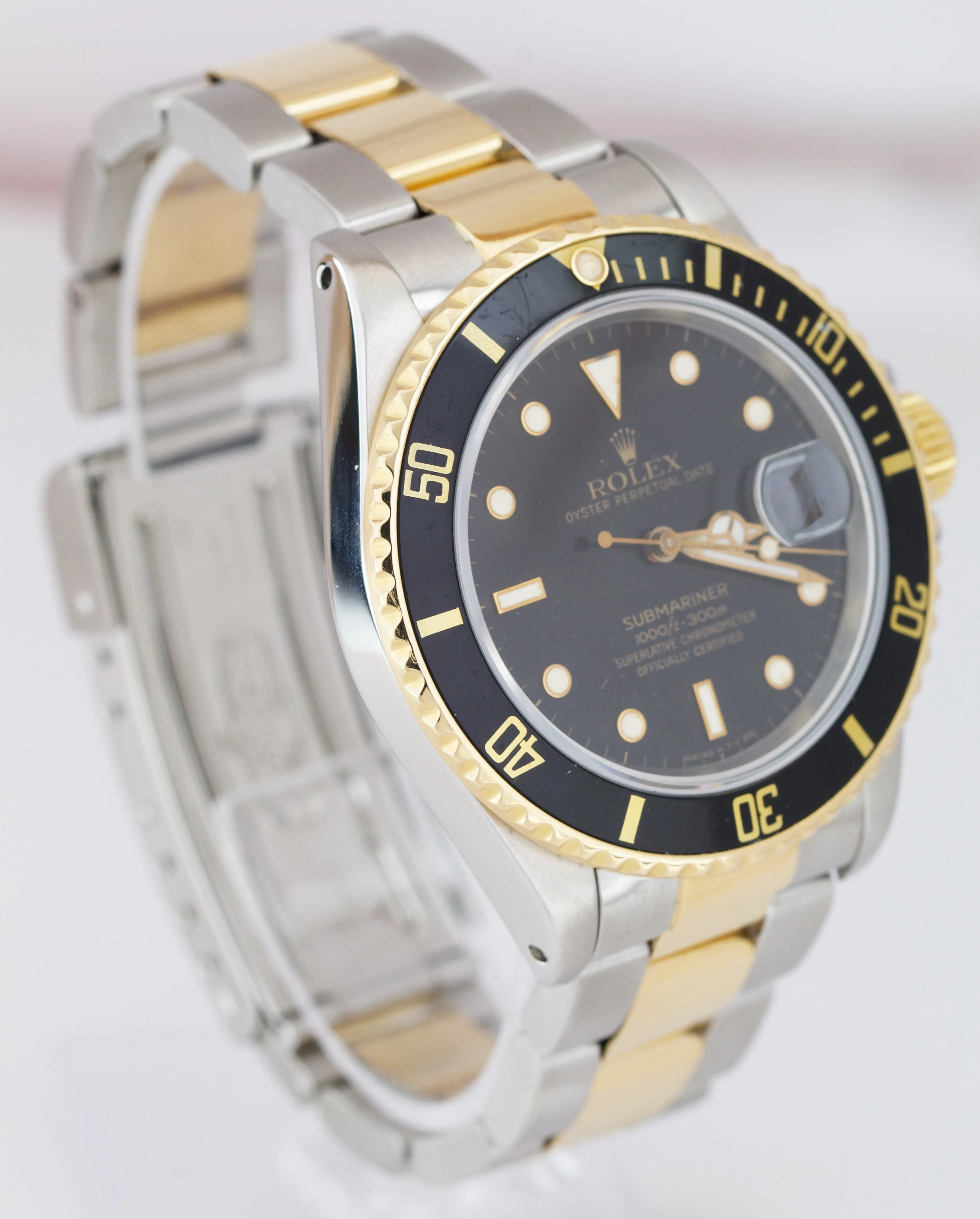 Rolex Submariner Date 16803 Two-Tone Gold Stainless Black 40mm Dive Watch 16613