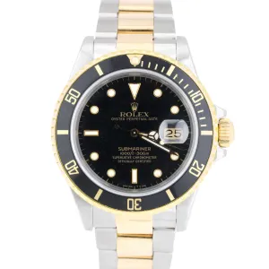 Rolex Submariner Date 16803 Two-Tone Gold Stainless Black 40mm Dive Watch 16613