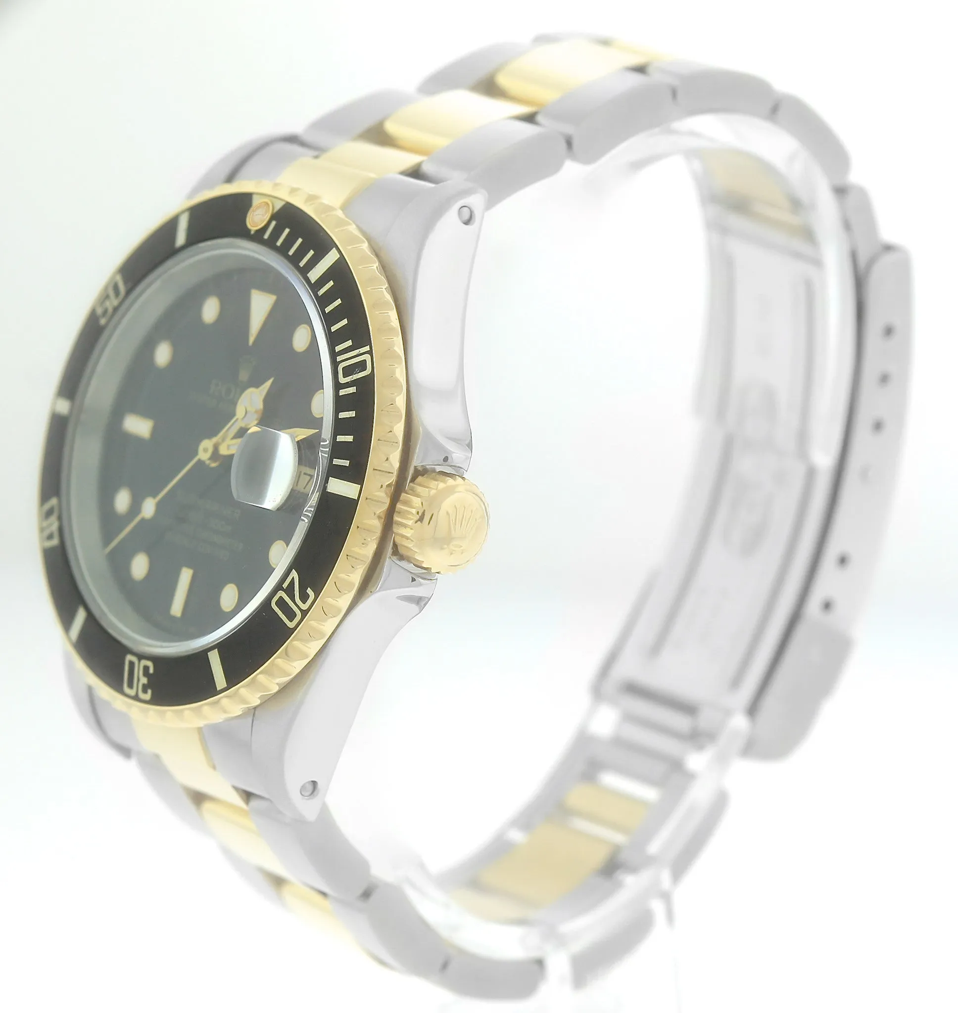 Rolex Submariner Date Two-Tone 18K Gold Stainless Black 40mm Dive Watch 16613