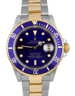 Rolex Submariner Date Two-Tone 18K Gold Stainless Blue 40mm Dive Watch 16613