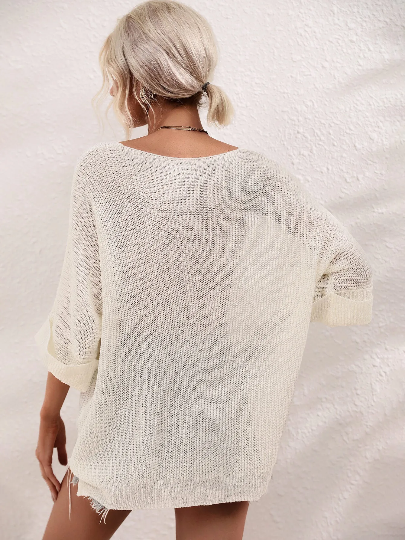 Samia Boat Neck Cuffed Sleeve Slit Tunic Knit Top