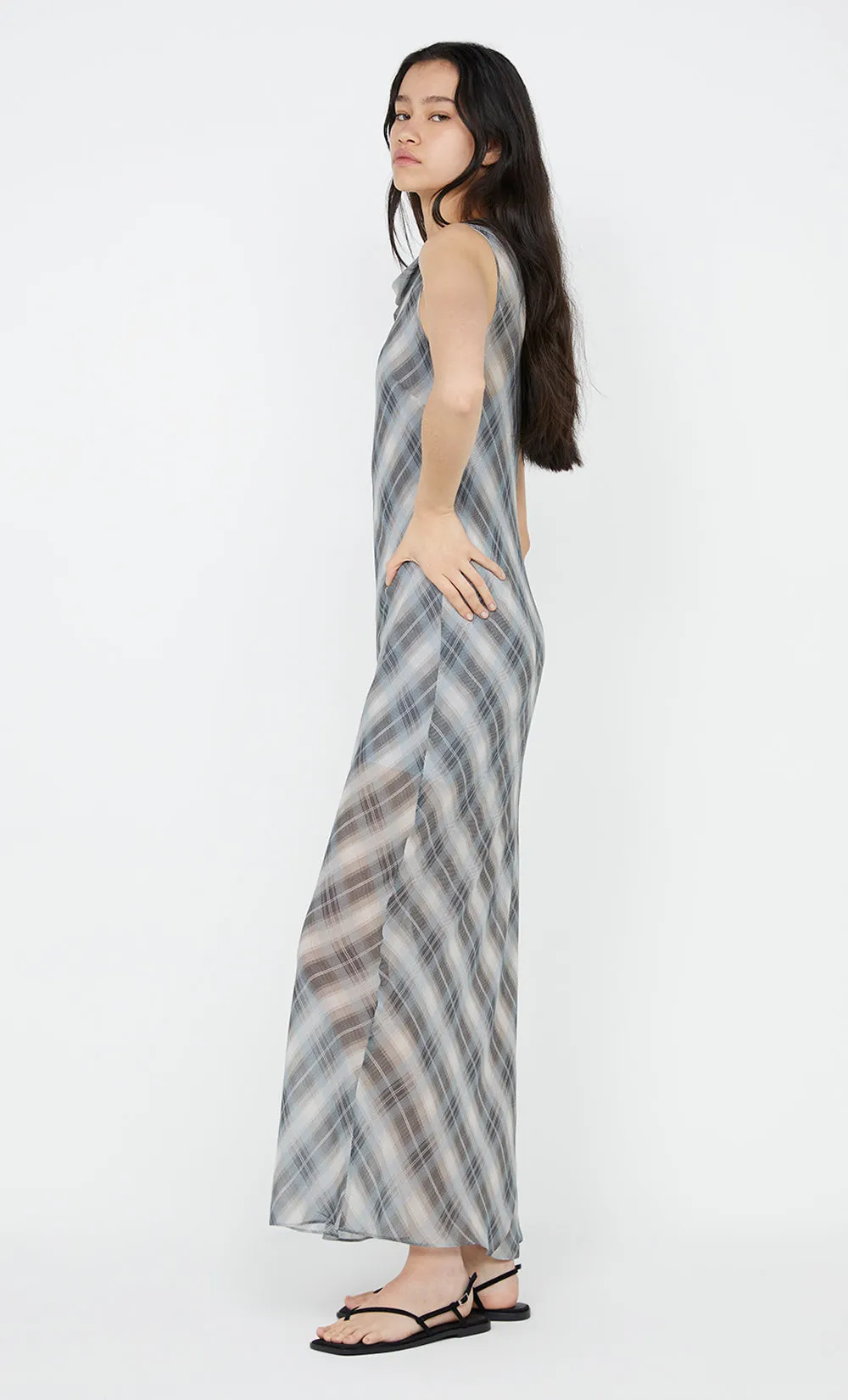 SEANNA BOAT NECK DRESS - STORM CHECK