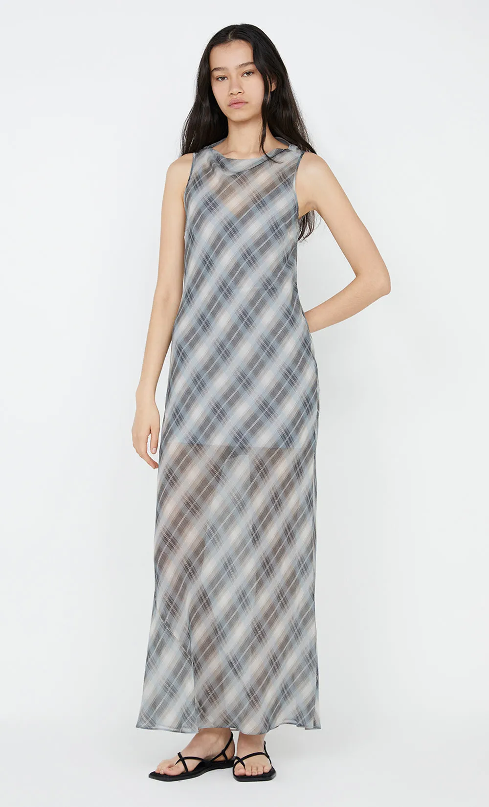 SEANNA BOAT NECK DRESS - STORM CHECK