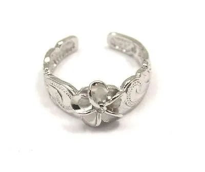 STERLING SILVER 925 HAWAIIAN PLUMERIA FLOWER SCROLL ENGRAVED TOE RING RHODIUM
