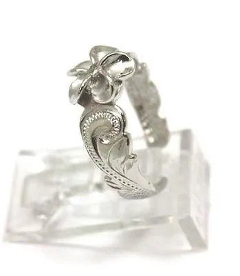 STERLING SILVER 925 HAWAIIAN PLUMERIA FLOWER SCROLL ENGRAVED TOE RING RHODIUM