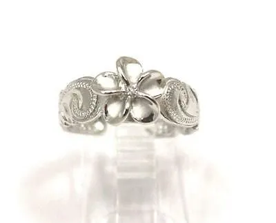STERLING SILVER 925 HAWAIIAN PLUMERIA FLOWER SCROLL ENGRAVED TOE RING RHODIUM