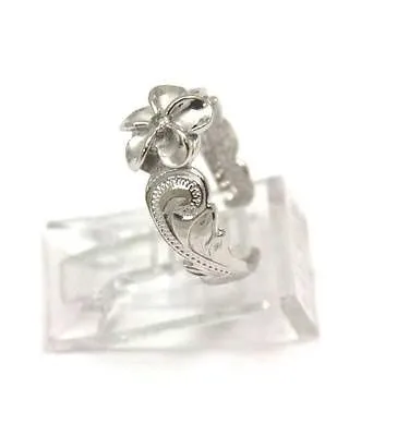 STERLING SILVER 925 HAWAIIAN PLUMERIA FLOWER SCROLL ENGRAVED TOE RING RHODIUM