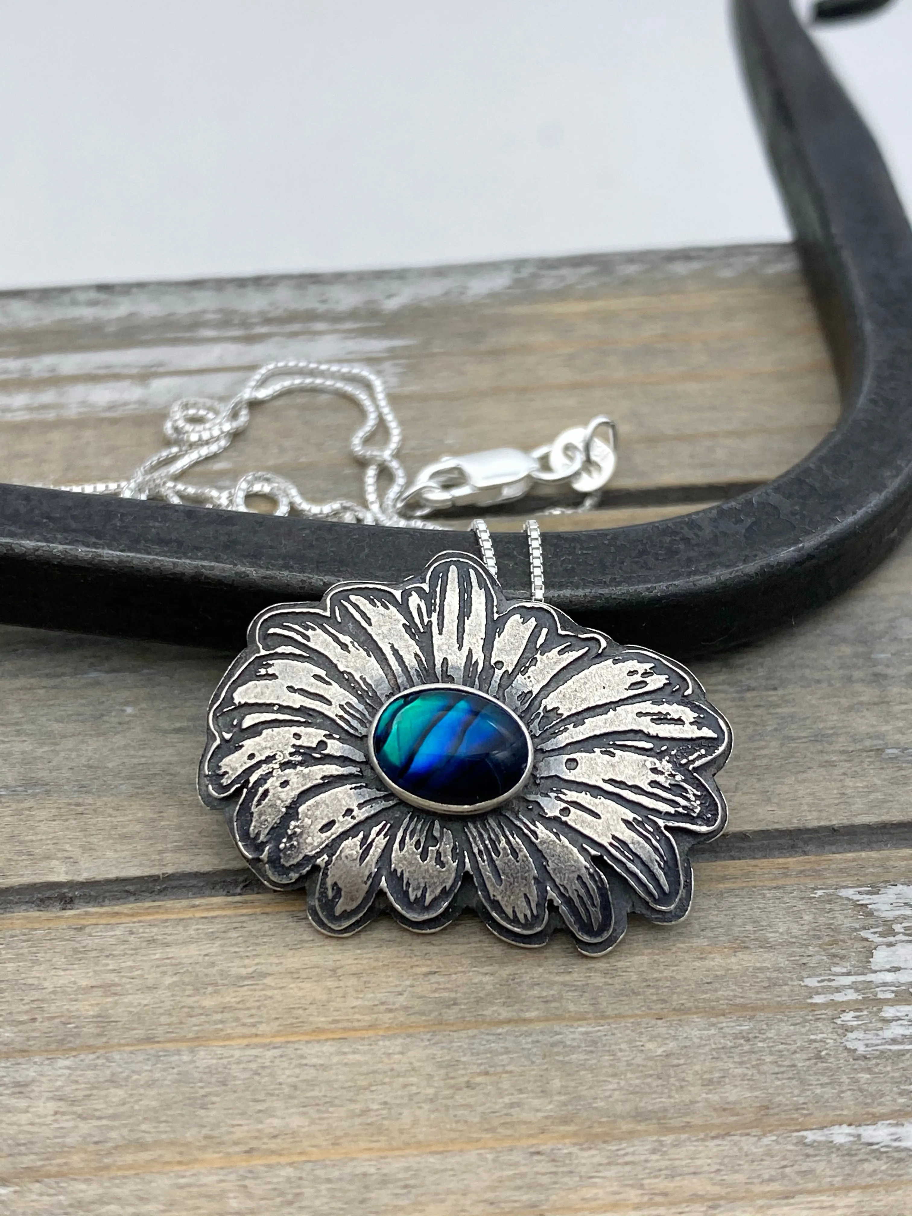 Sterling silver and abalone daisy necklace