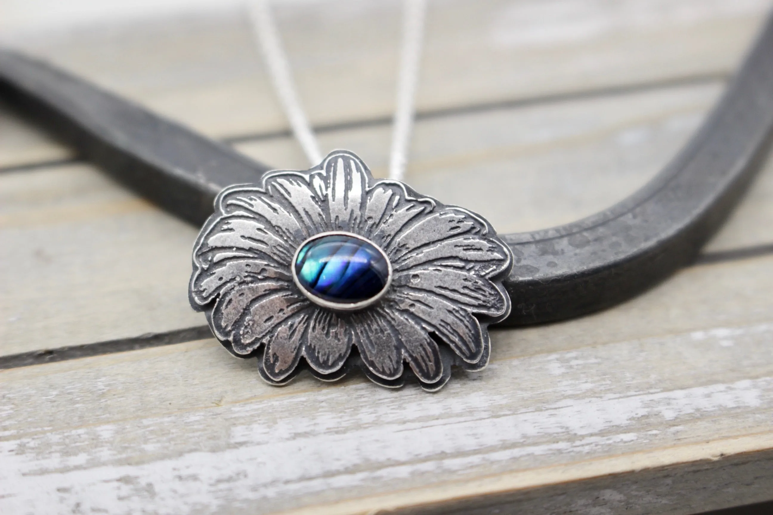 Sterling silver and abalone daisy necklace