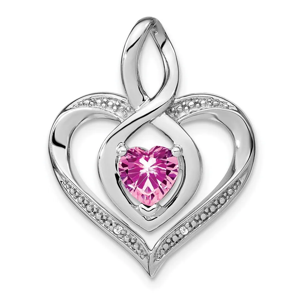 Sterling Silver Created Pink Sapphire and Diamond Pendant