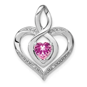 Sterling Silver Created Pink Sapphire and Diamond Pendant