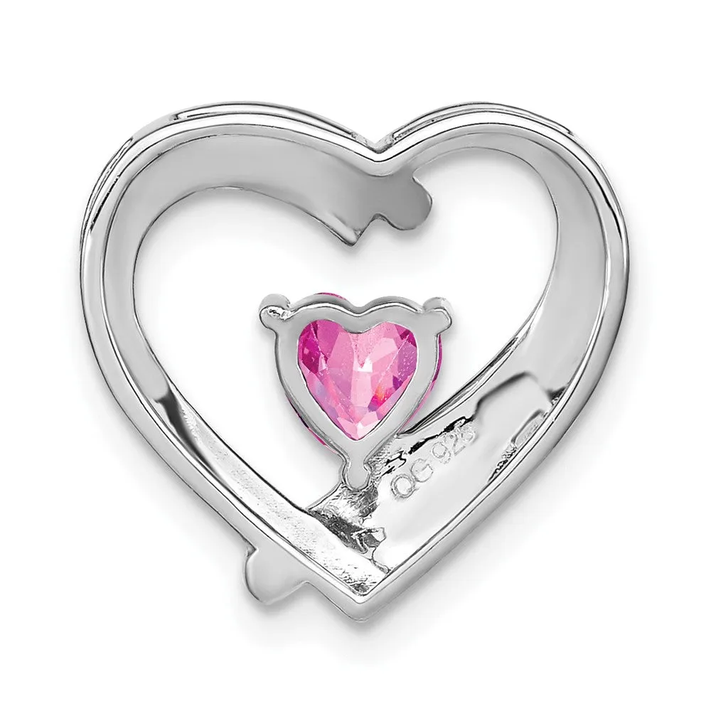 Sterling Silver Created Pink Sapphire and Diamond Pendant