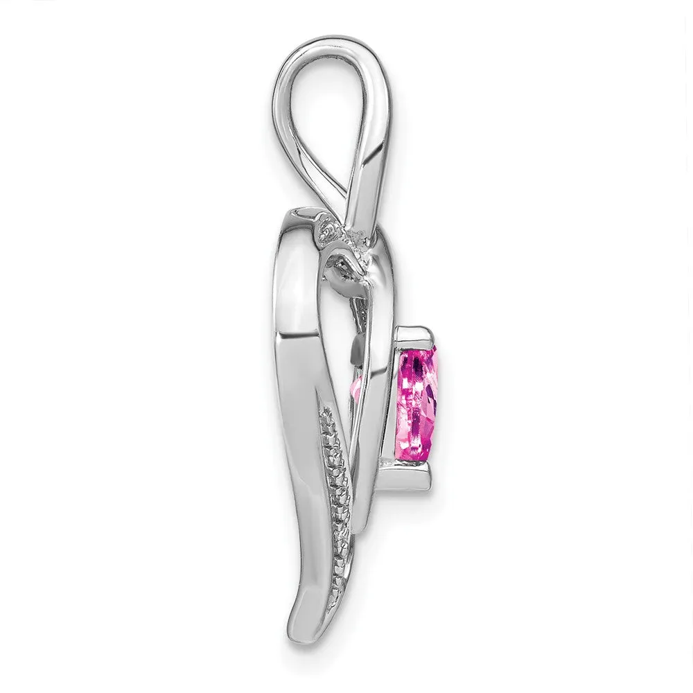 Sterling Silver Created Pink Sapphire and Diamond Pendant