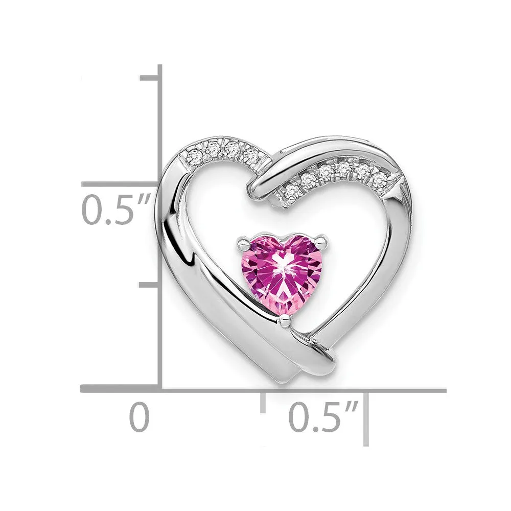 Sterling Silver Created Pink Sapphire and Diamond Pendant