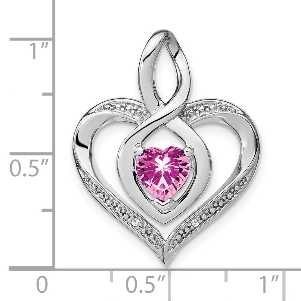 Sterling Silver Created Pink Sapphire and Diamond Pendant