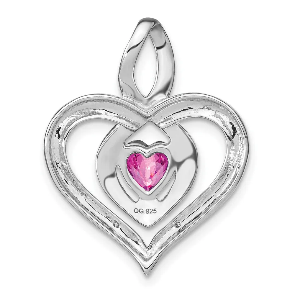Sterling Silver Created Pink Sapphire and Diamond Pendant