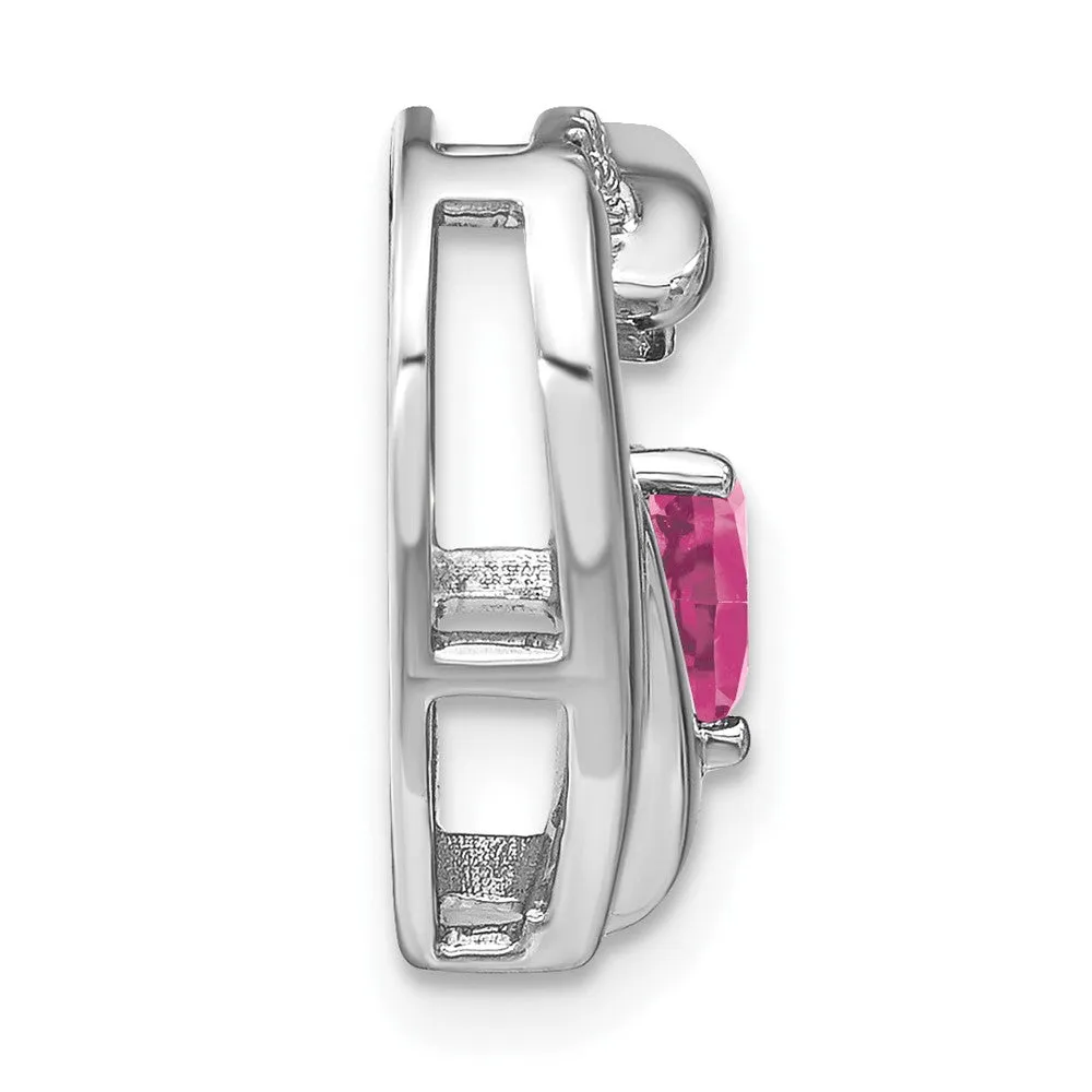 Sterling Silver Created Pink Sapphire and Diamond Pendant