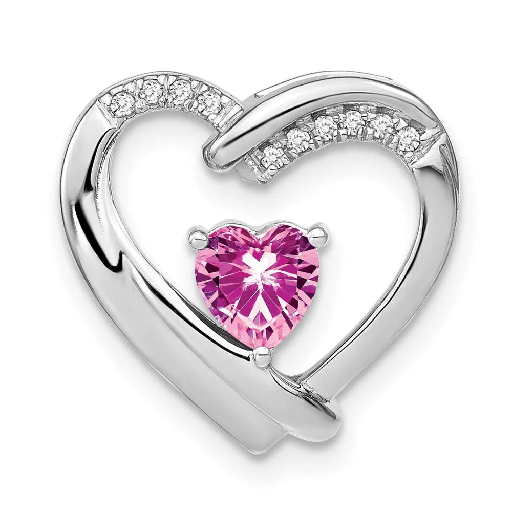 Sterling Silver Created Pink Sapphire and Diamond Pendant