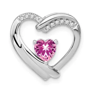 Sterling Silver Created Pink Sapphire and Diamond Pendant
