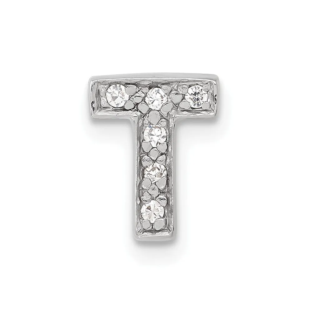 Sterling Silver CZ Initial T Slide