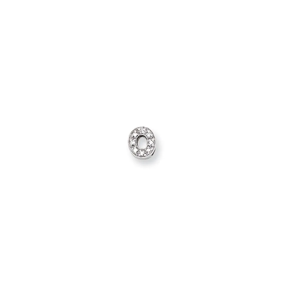 Sterling Silver Polished CZ Initial O Chain Slide Charm