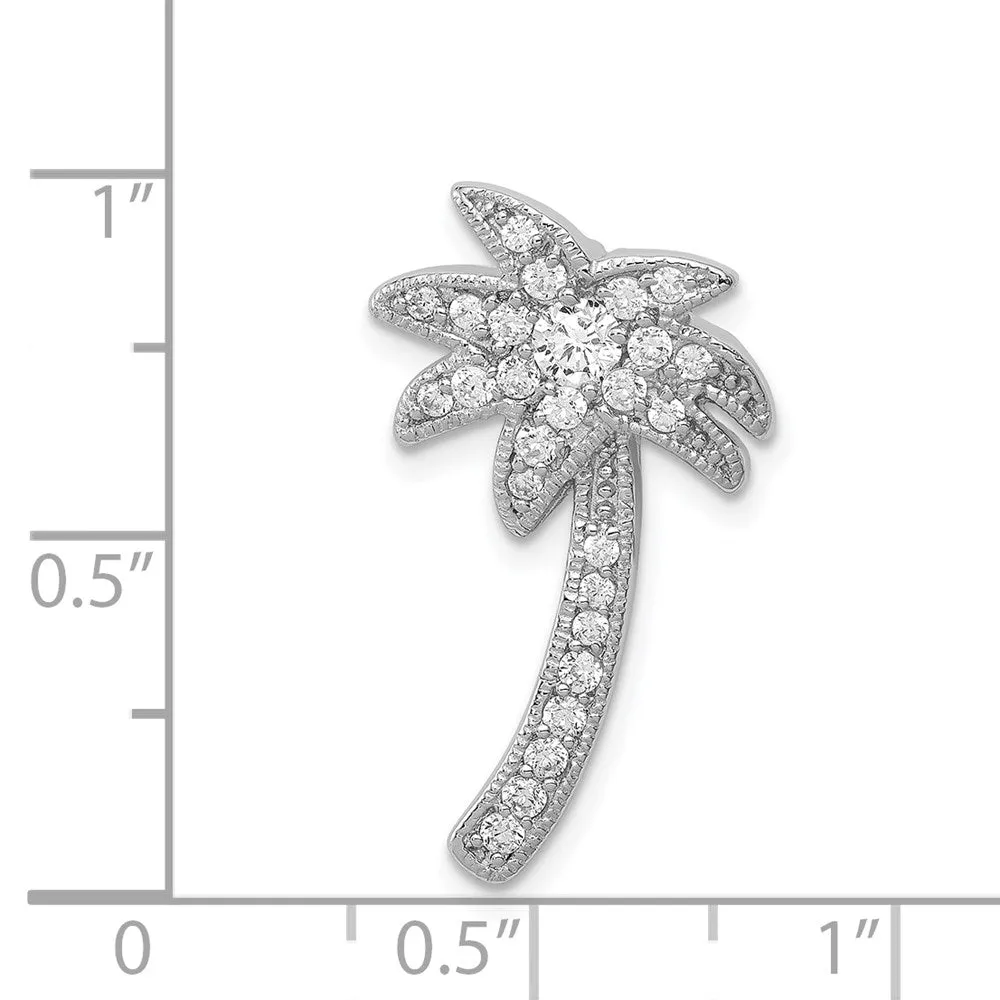 Sterling Silver Rhodium Plated CZ Palm Tree Chain Slide