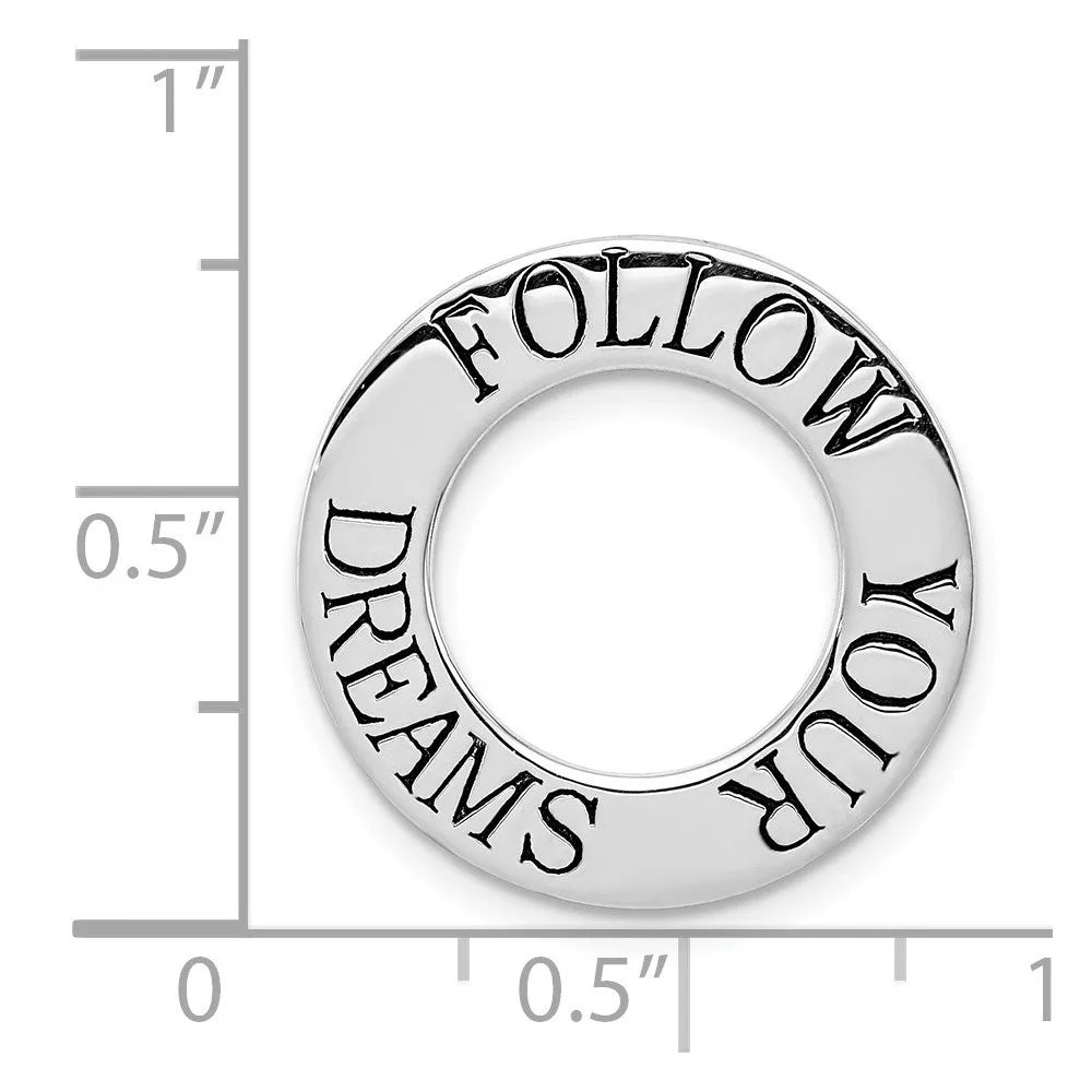 Sterling Silver Rhodium-plated Polished Follow Your Dreams Chain Slide